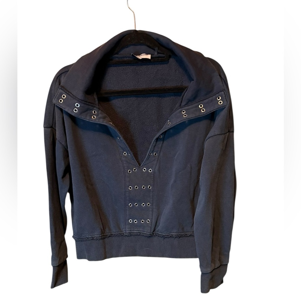 LNA Hallie Collared Pullover Blue Small Cropped Grommet Sweatshirt Casual